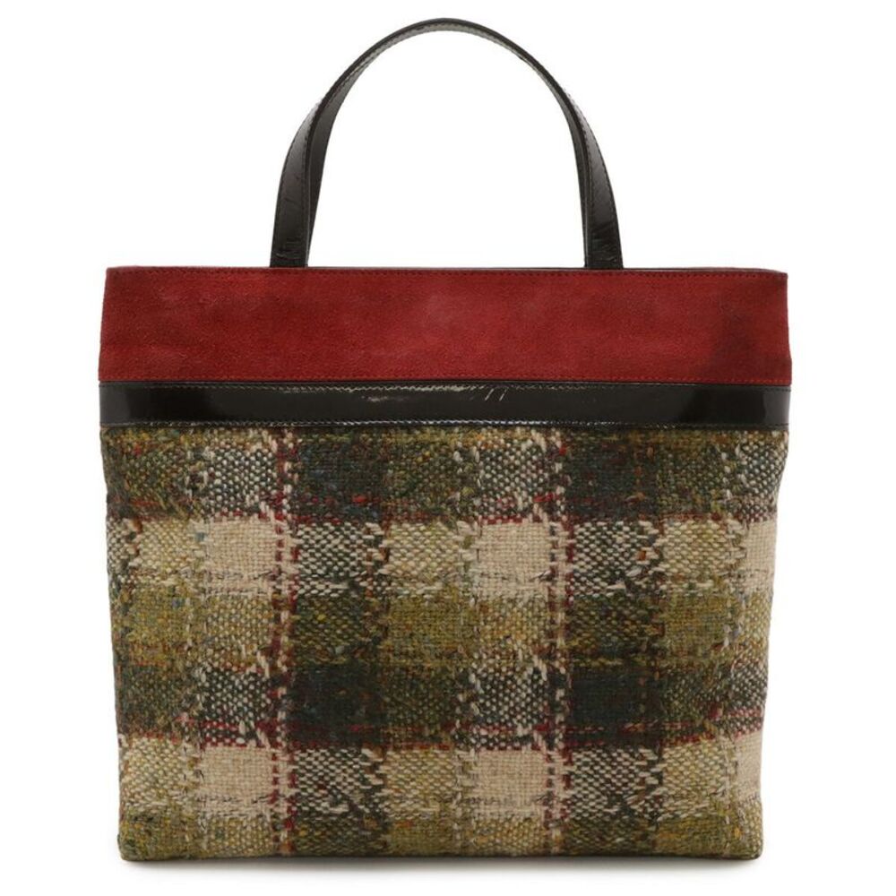 Burberry Check Suede Wool Tote Bag